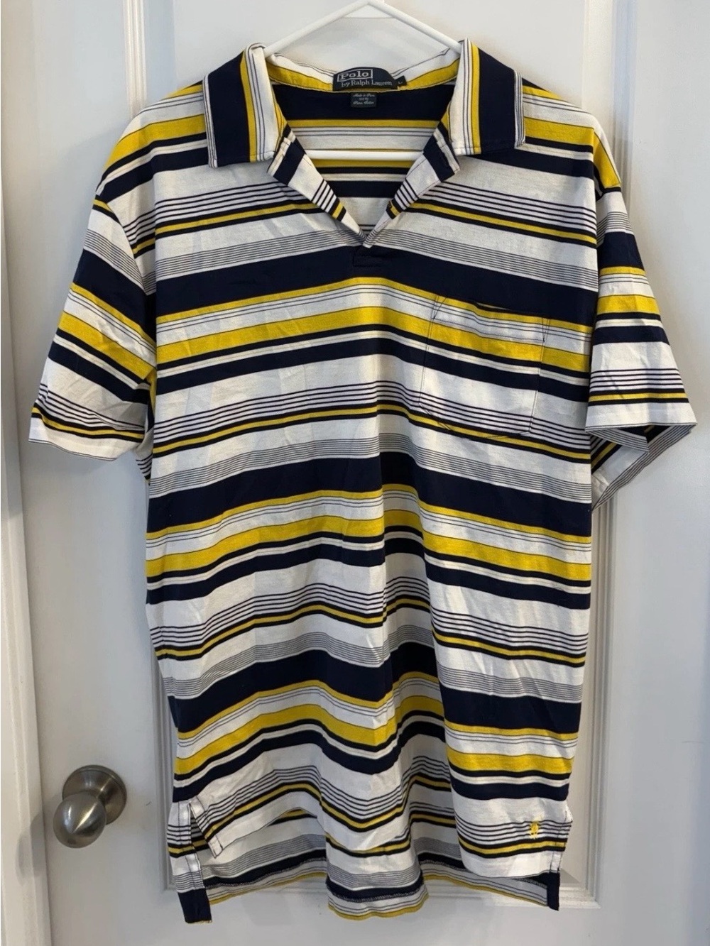 Polo by Ralph Lauren Yellow Navy White Striped Polo Shirt Men’s Large Vintage
